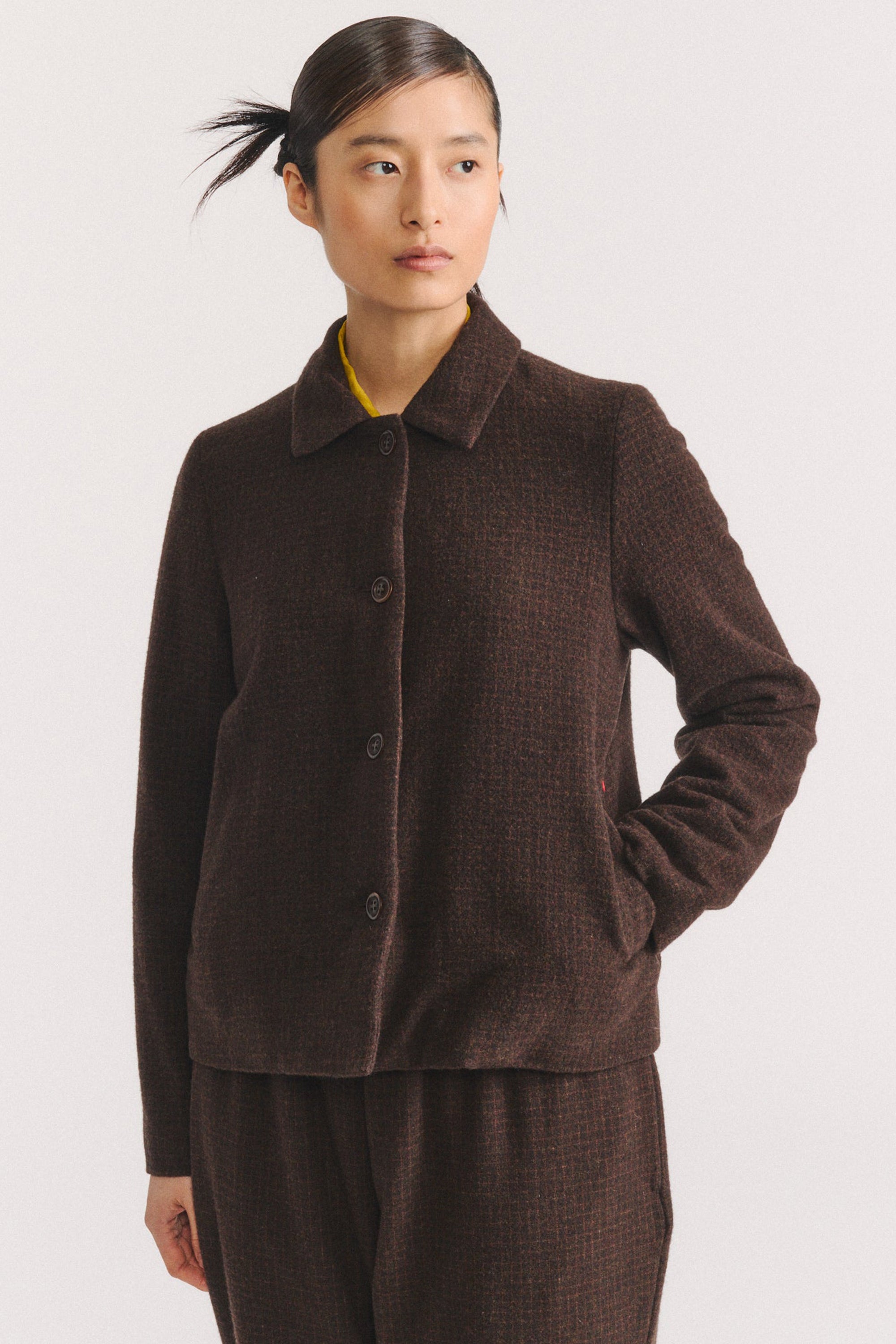pwet jacket wool cashmere brown check