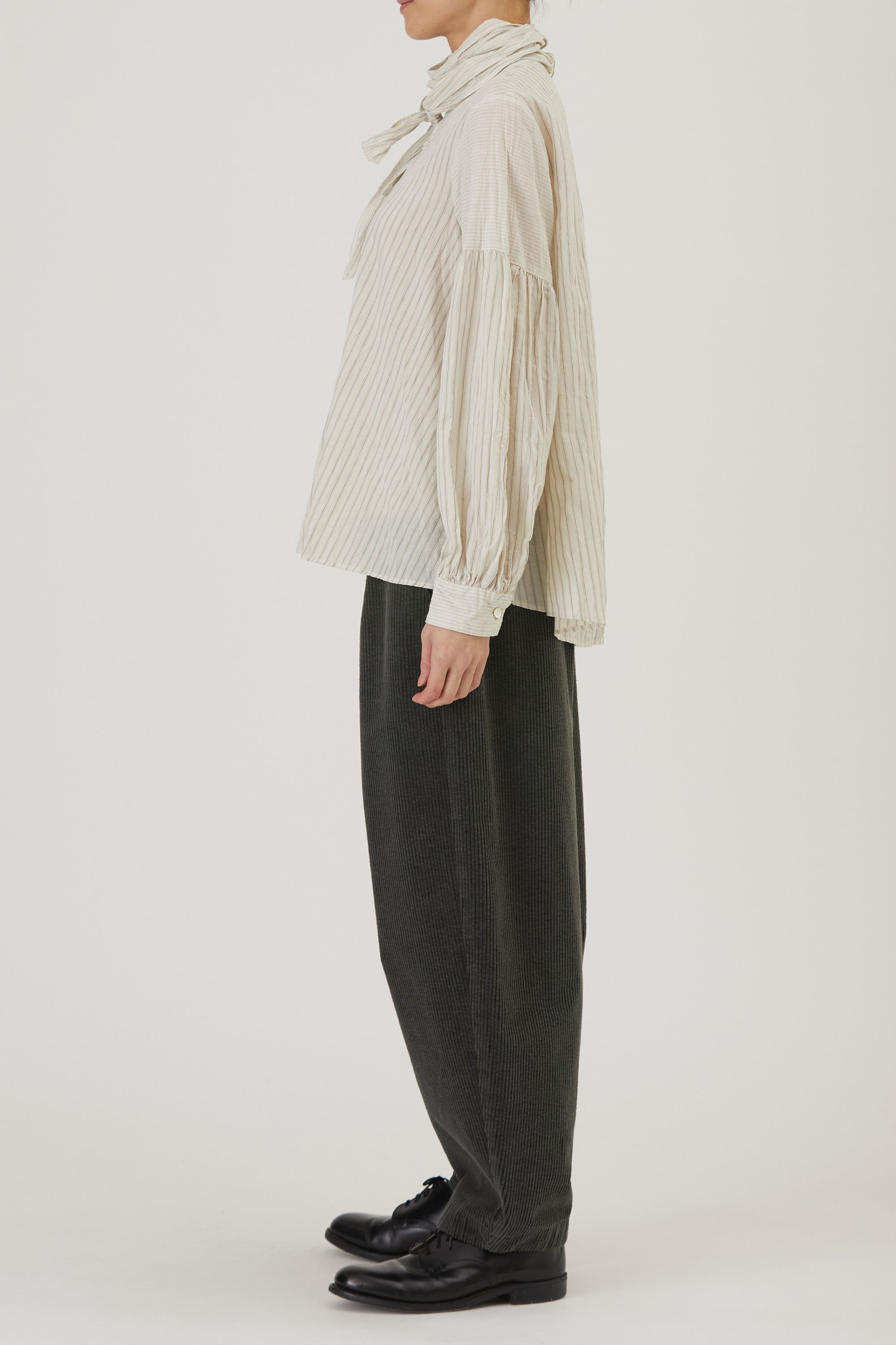 dobby stripe bow tie blouse ivory