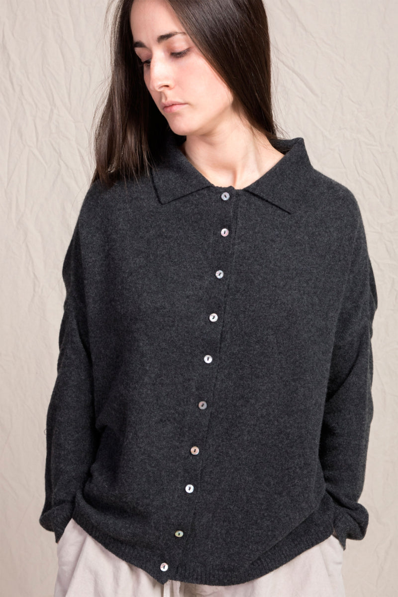 cardigan polo aperta cashmere almost black