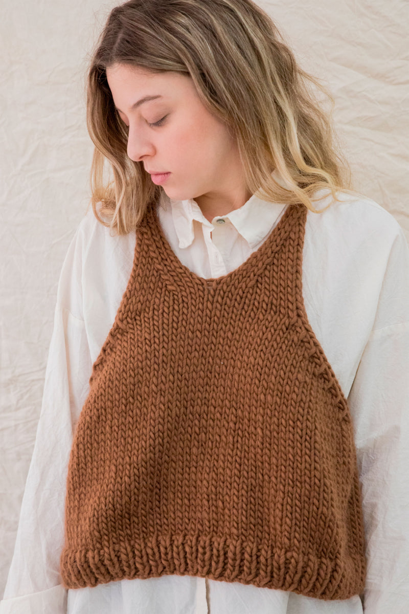 hand knitted vest wo rust