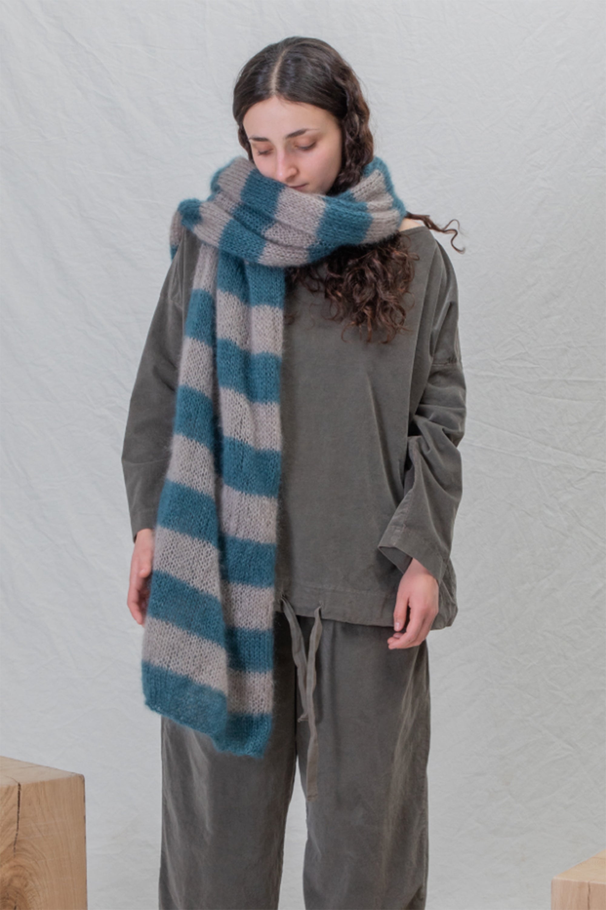 hk striped scarf plume mohair silk teal