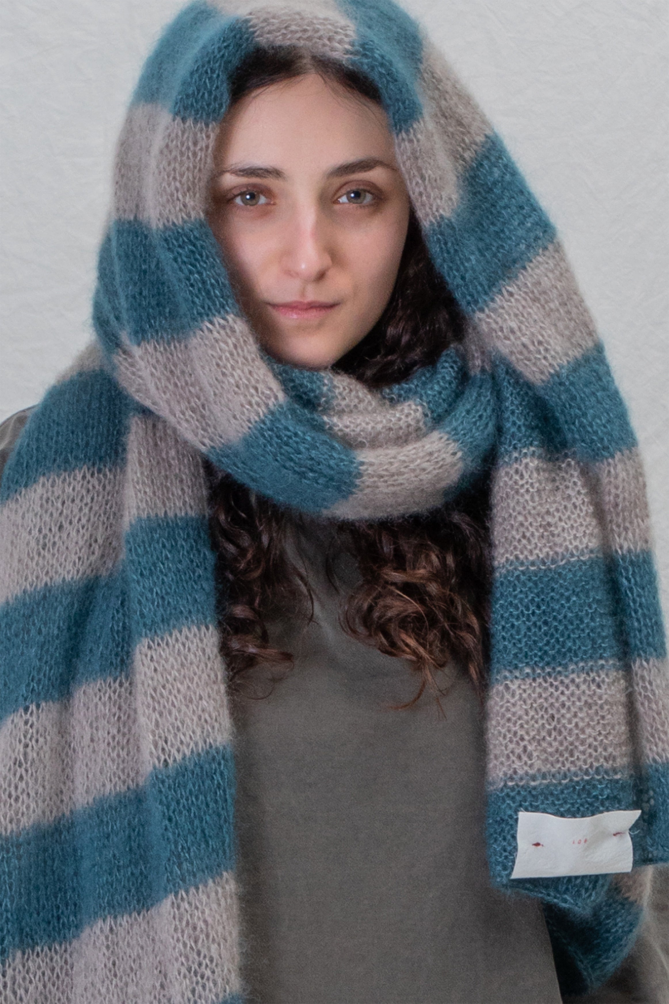 hk striped scarf plume mohair silk teal