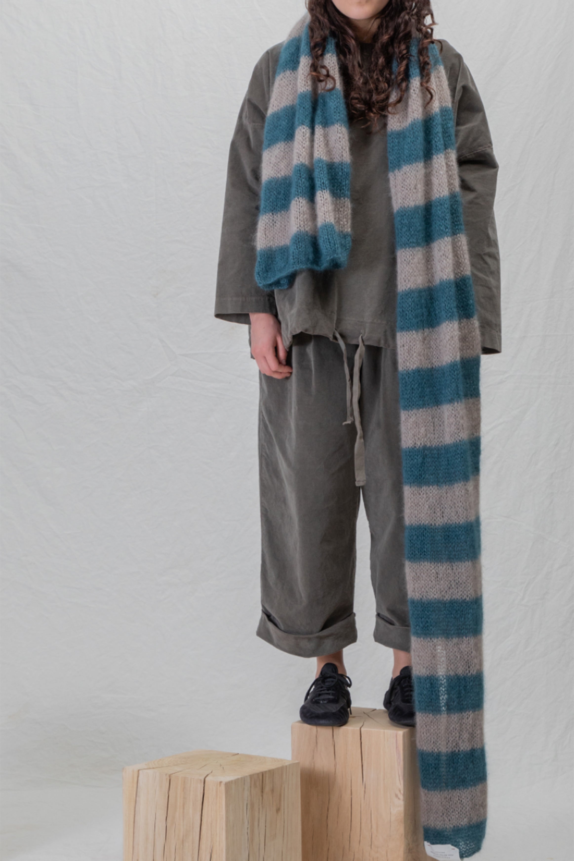 hk striped scarf plume mohair silk teal