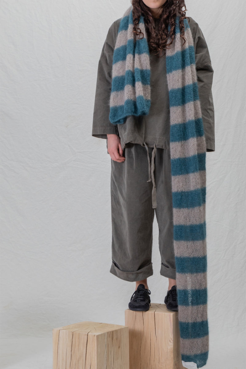 hk striped scarf plume mohair silk teal