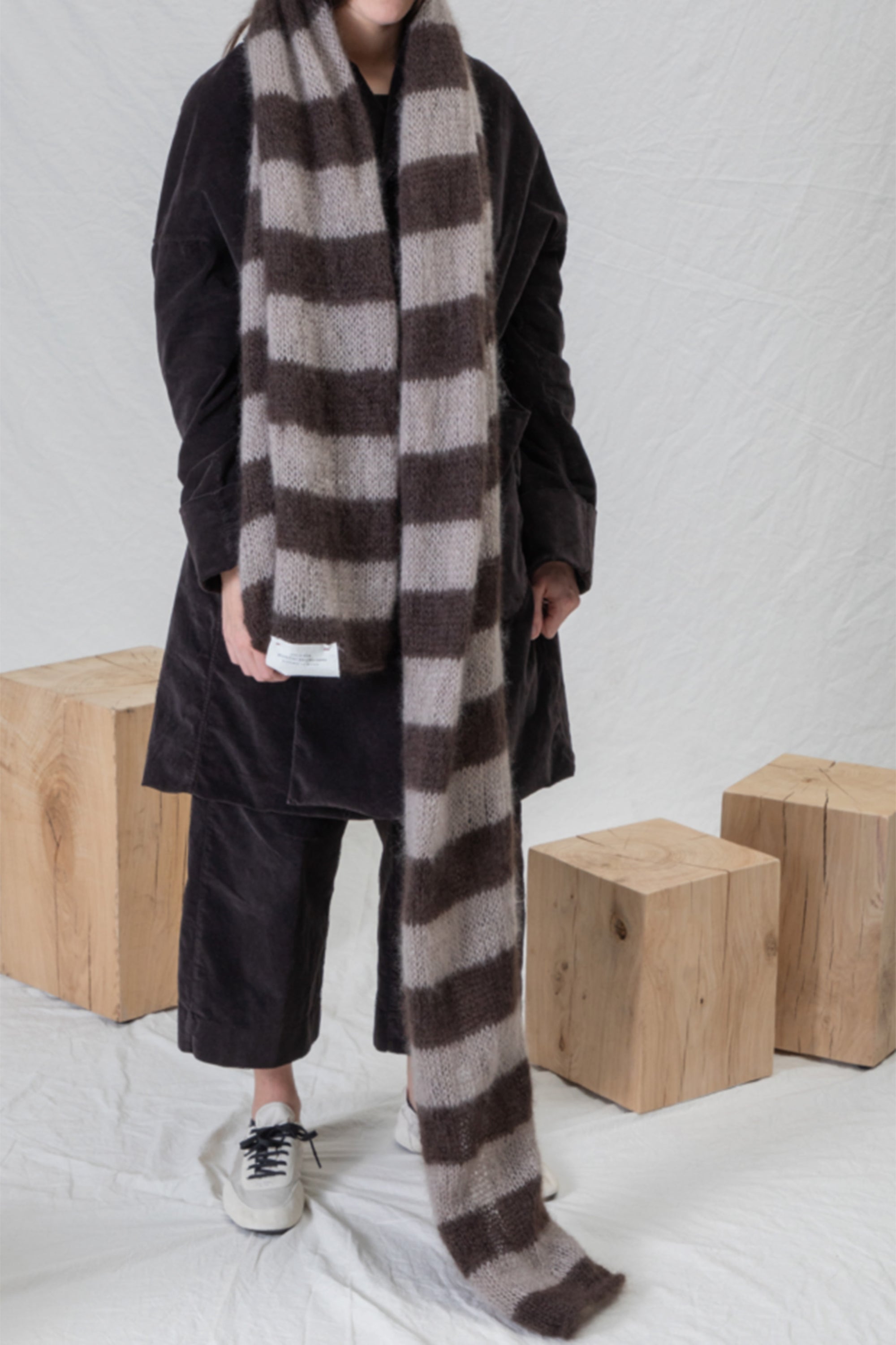 hk striped scarf plume mohair silk brown