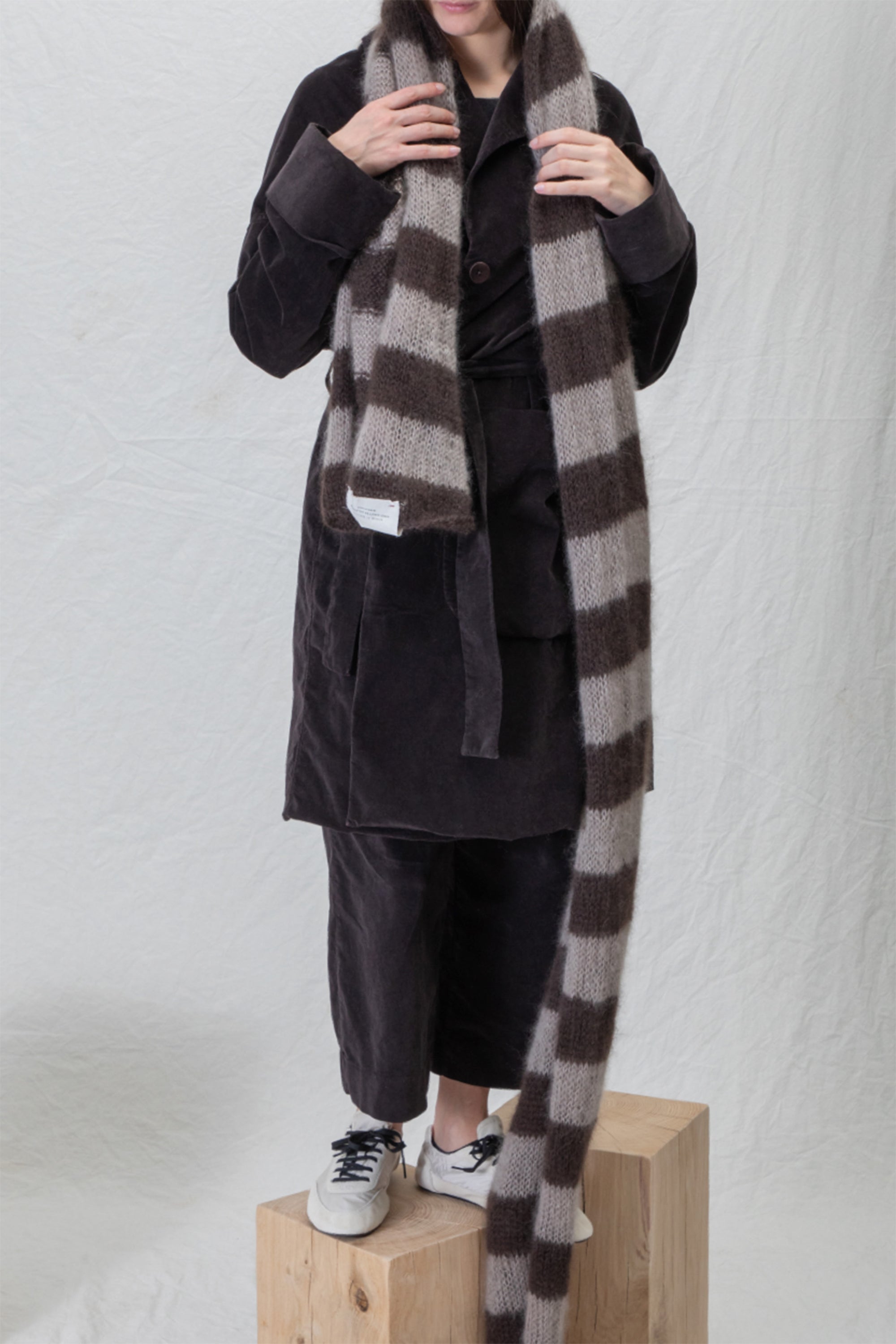 hk striped scarf plume mohair silk brown