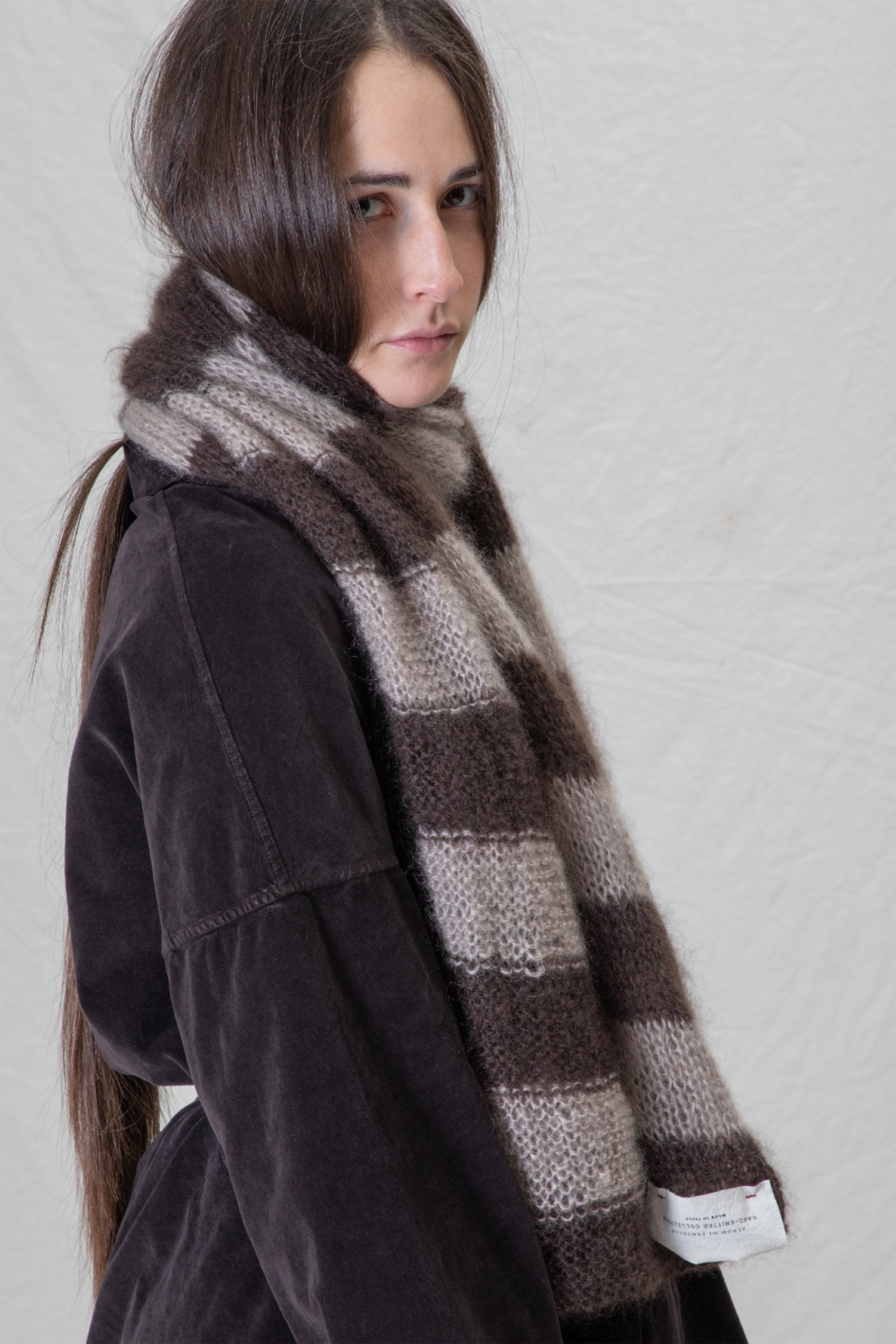 hk striped scarf plume mohair silk brown