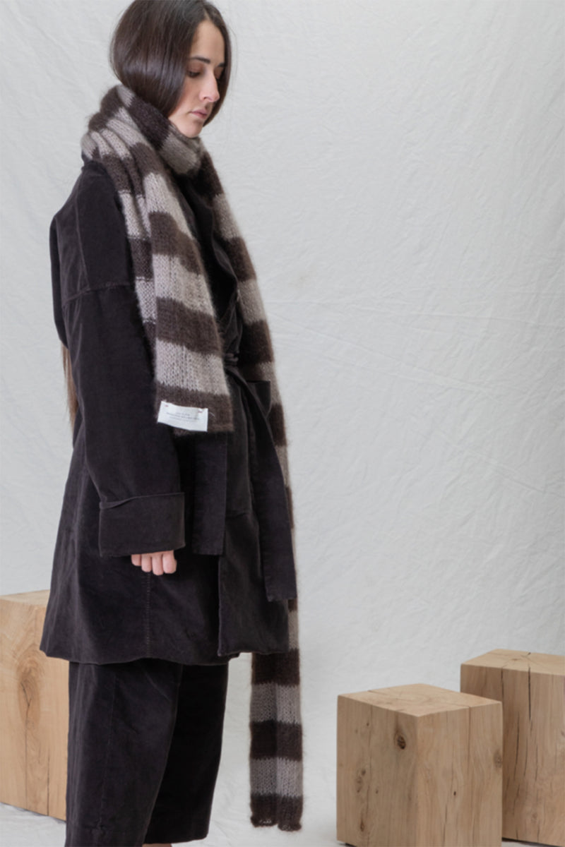 hk striped scarf plume mohair silk brown