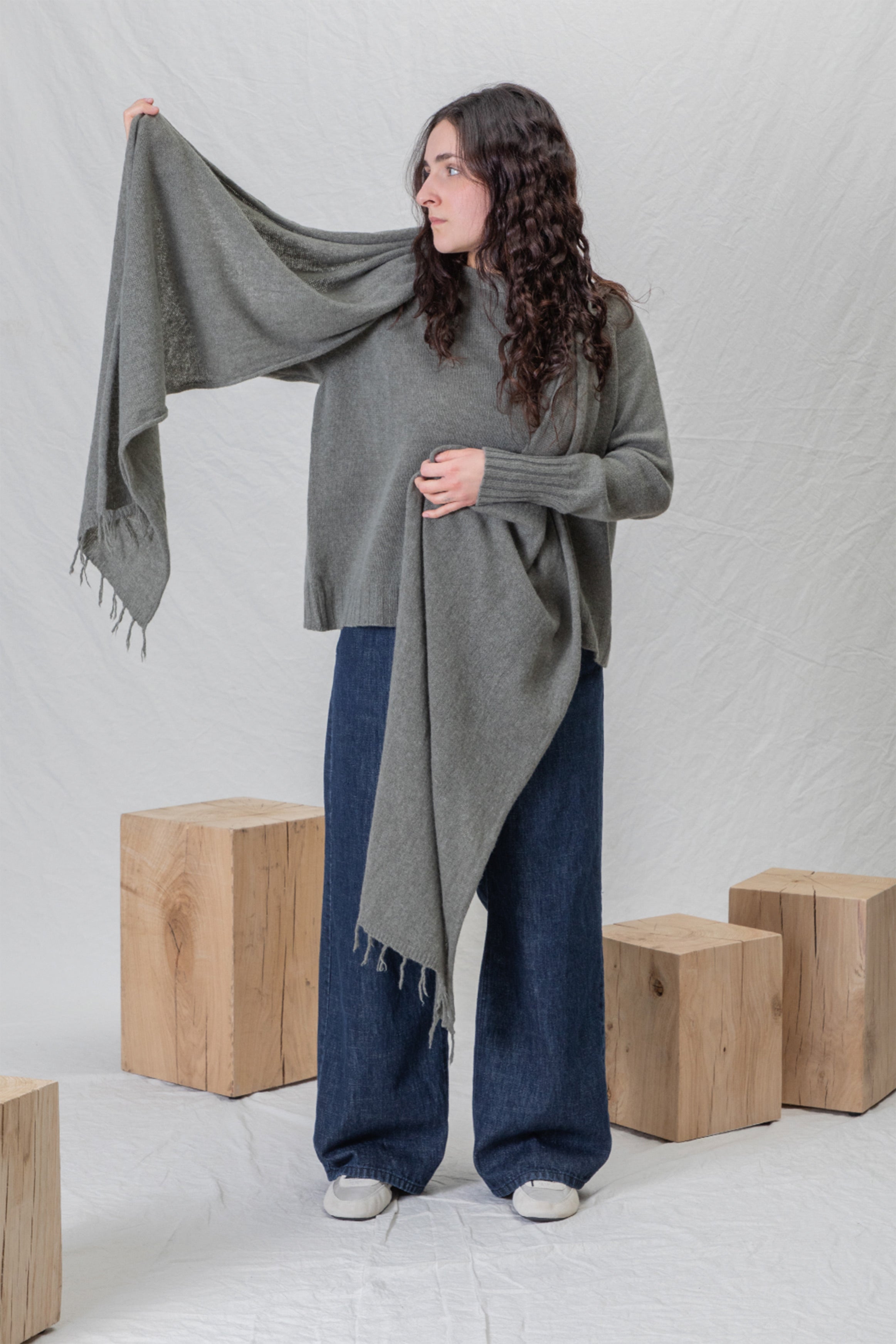 scarf sciarpa frange ws cashmere taupe