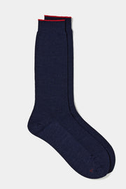 woolen fine ribbed socks navy