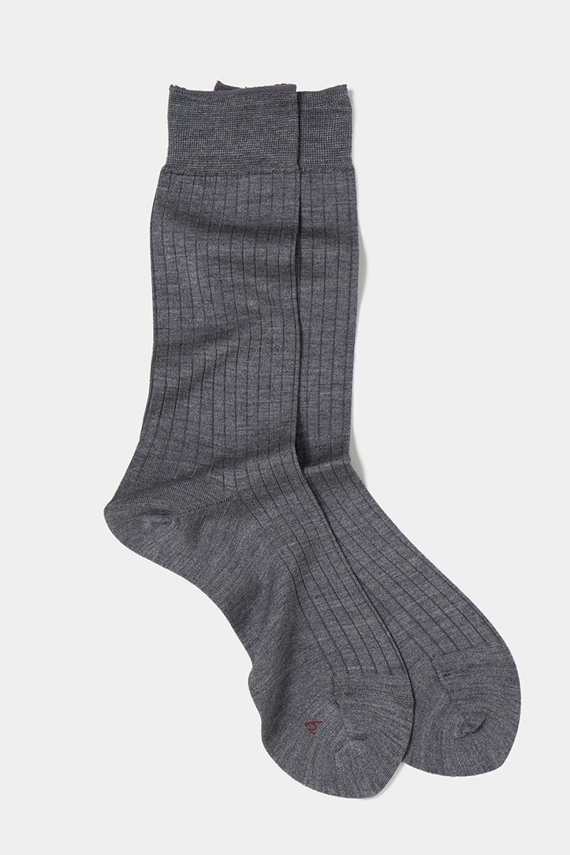 silk wide rib socks grey
