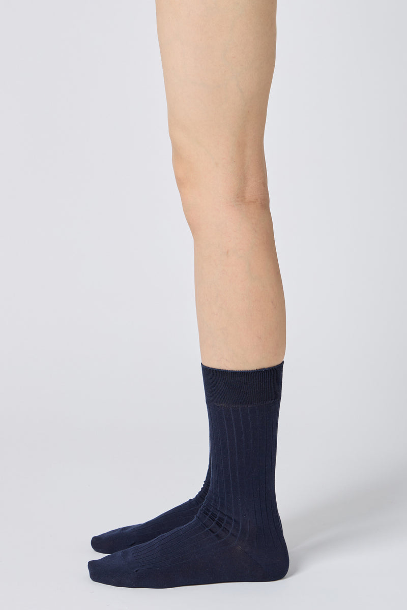 silk wide rib socks navy