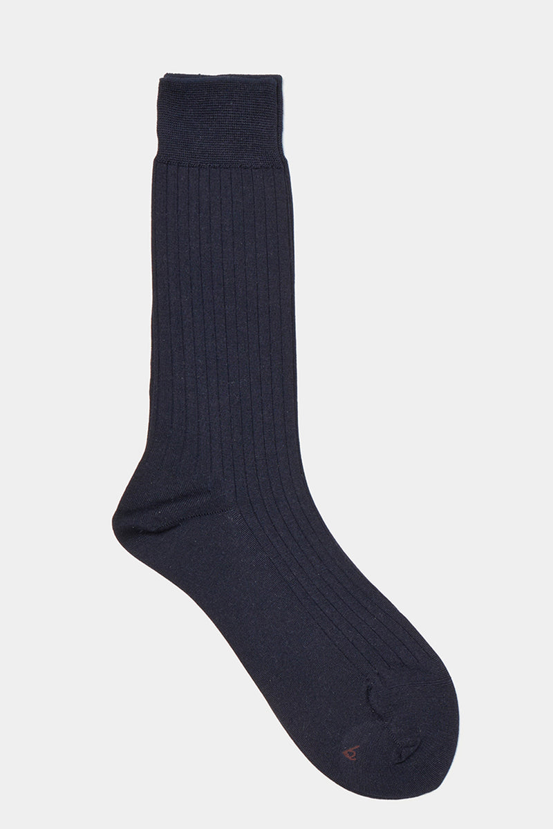 silk wide rib socks navy