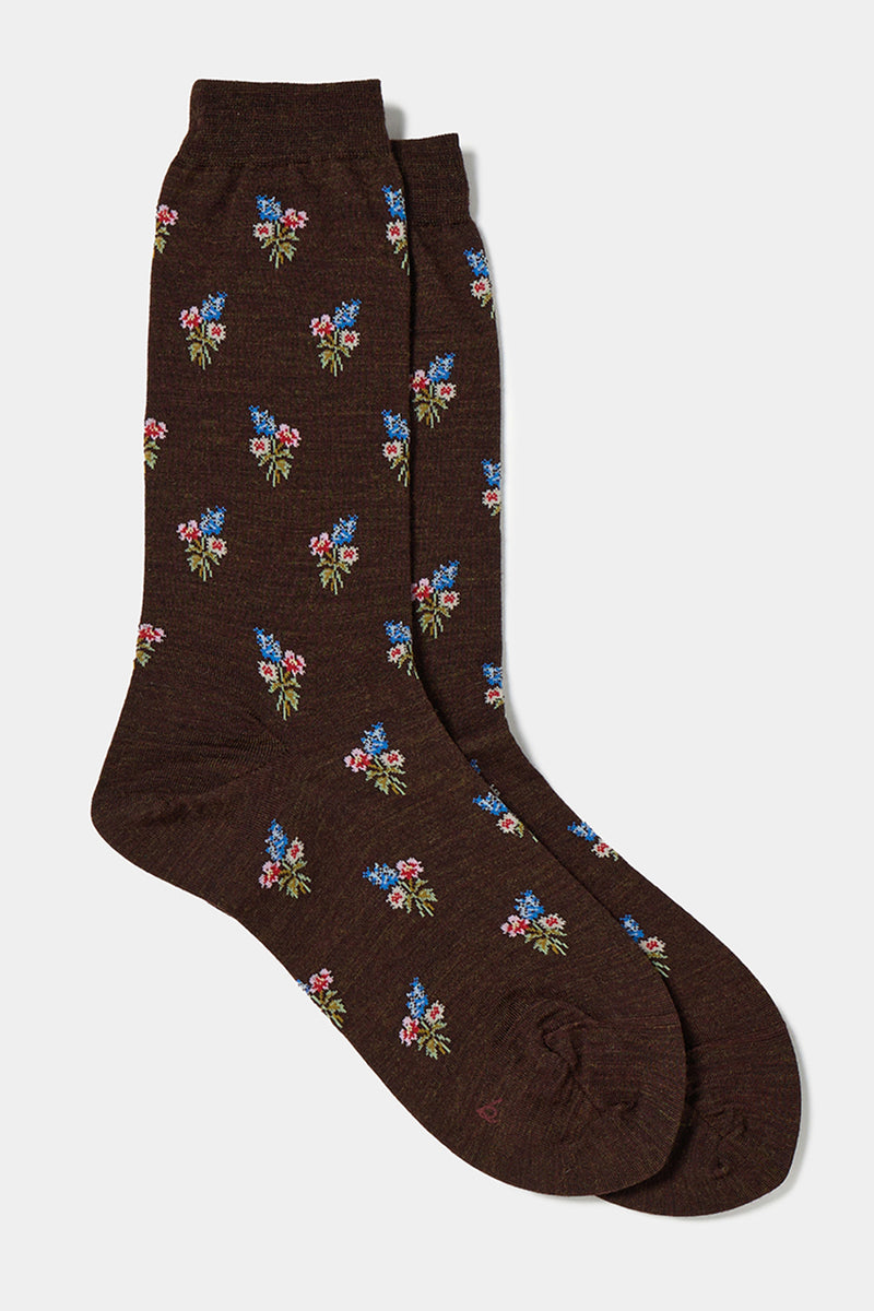 small bouquet socks woolen dark brown