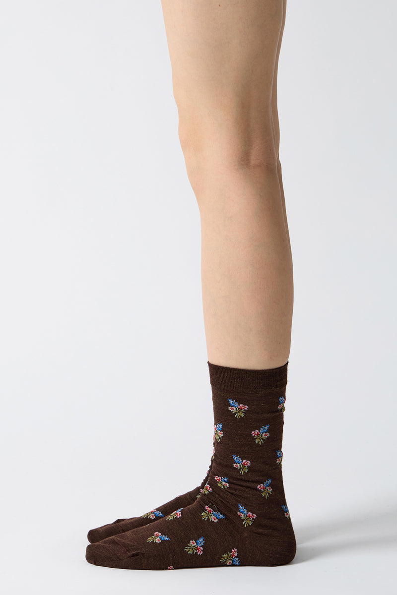 small bouquet socks woolen dark brown