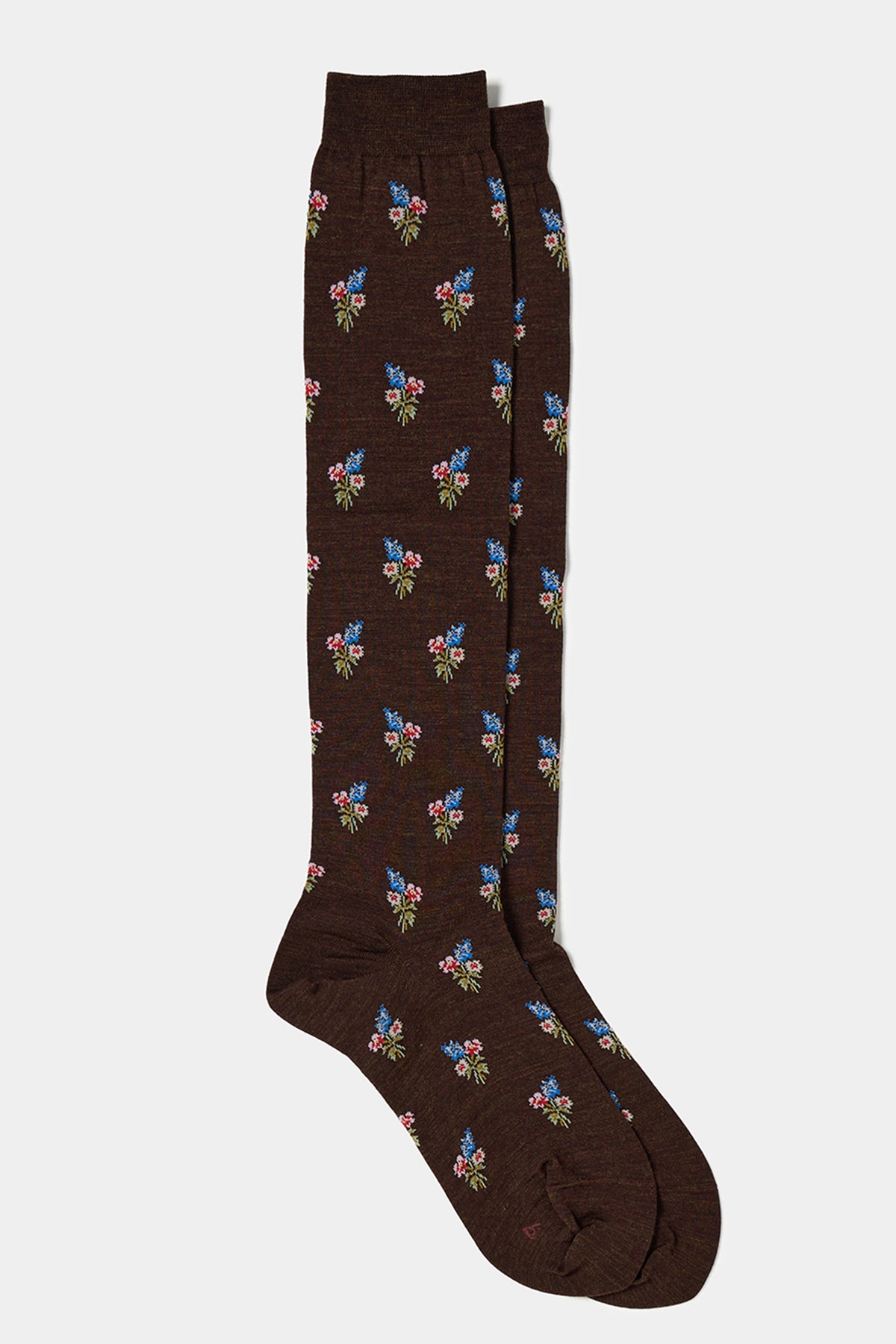 small bouquet high knee socks woolen dark brown