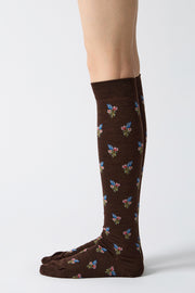 small bouquet high knee socks woolen dark brown