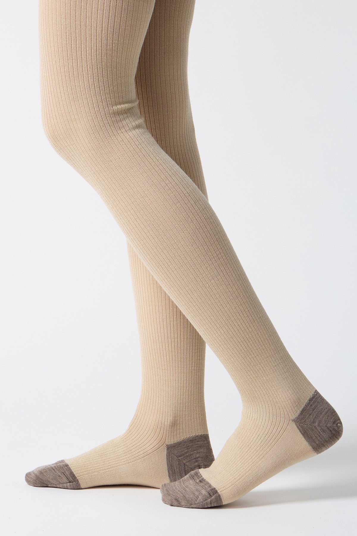 ribbed woolen tights beige
