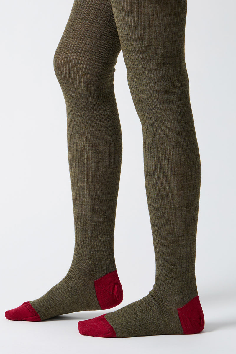 ribbed woolen tights khaki