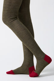 ribbed woolen tights khaki