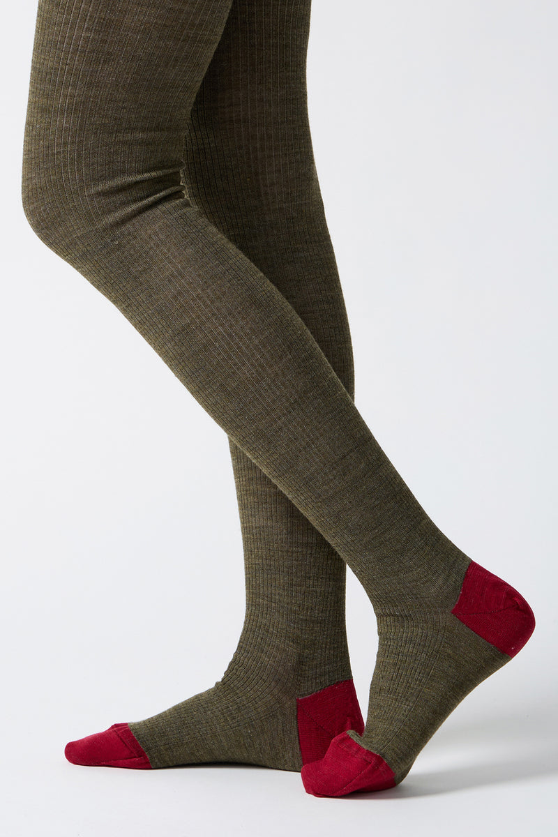 ribbed woolen tights khaki