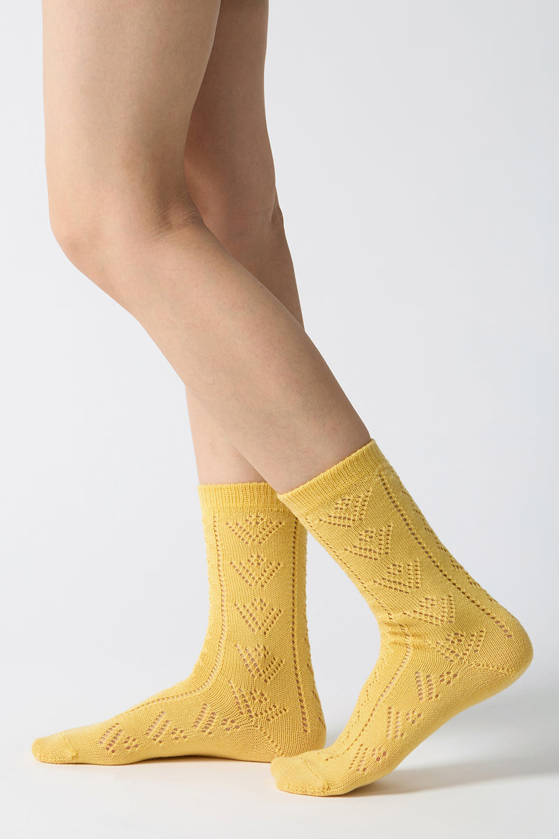eyelet woolen socks yellow