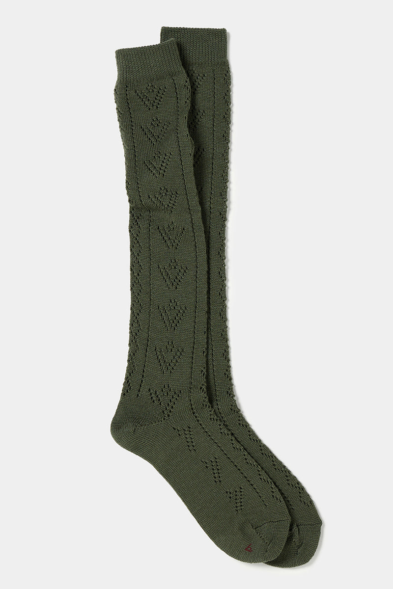 eyelet woolen knee high socks khaki