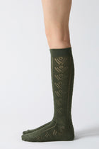 eyelet woolen knee high socks khaki