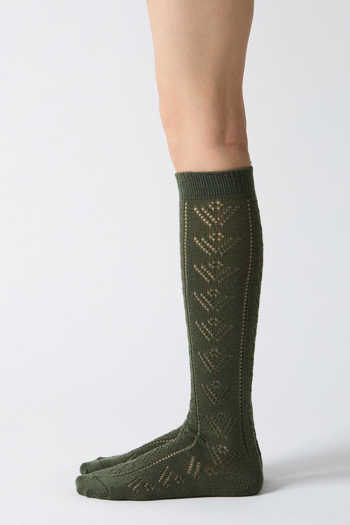 eyelet woolen knee high socks khaki