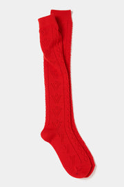 eyelet woolen knee high socks tomato