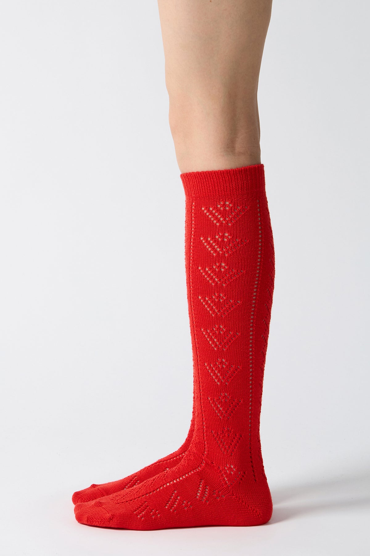 eyelet woolen knee high socks tomato