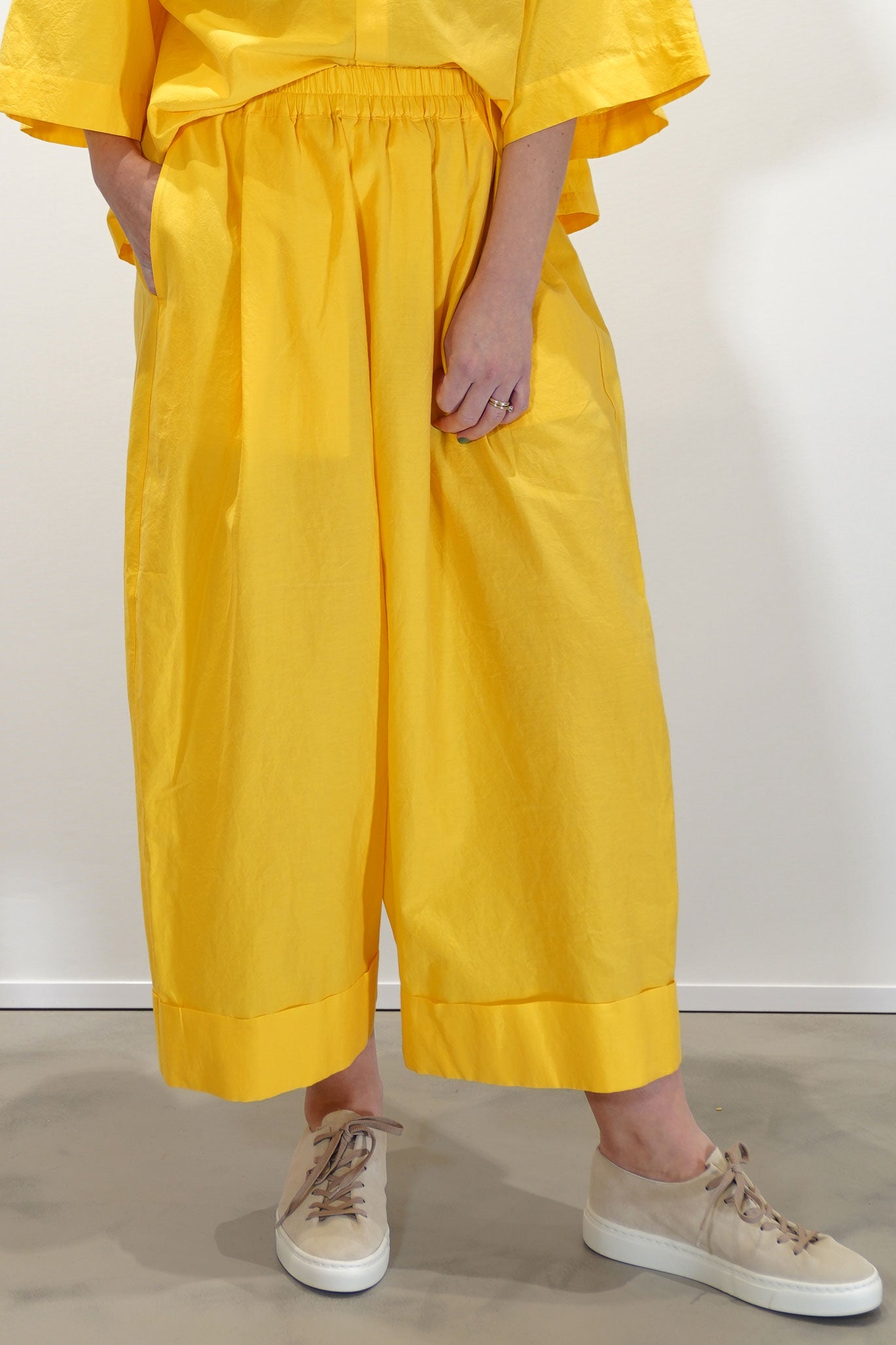 baker trousers cotton silk fried egg