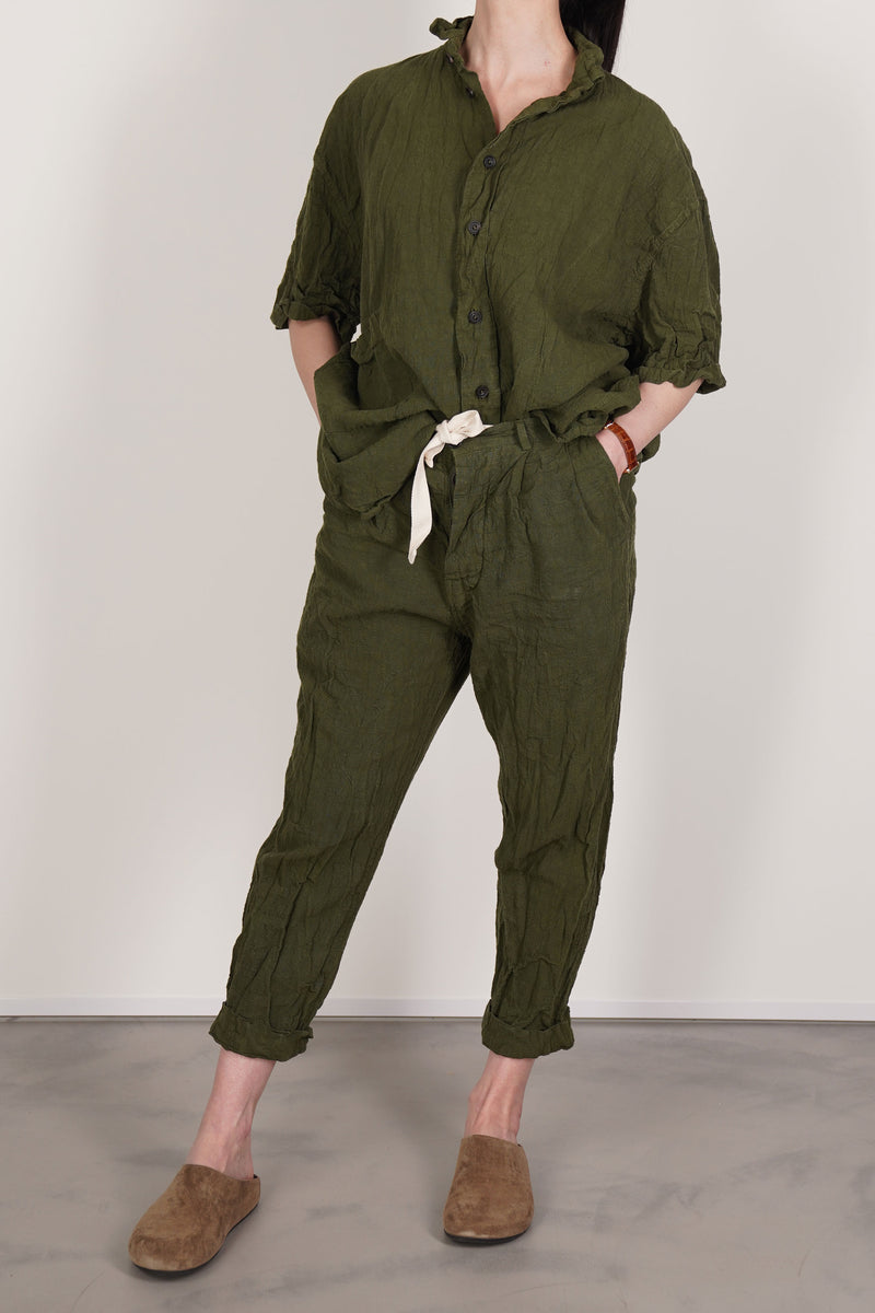 green linen short shirt