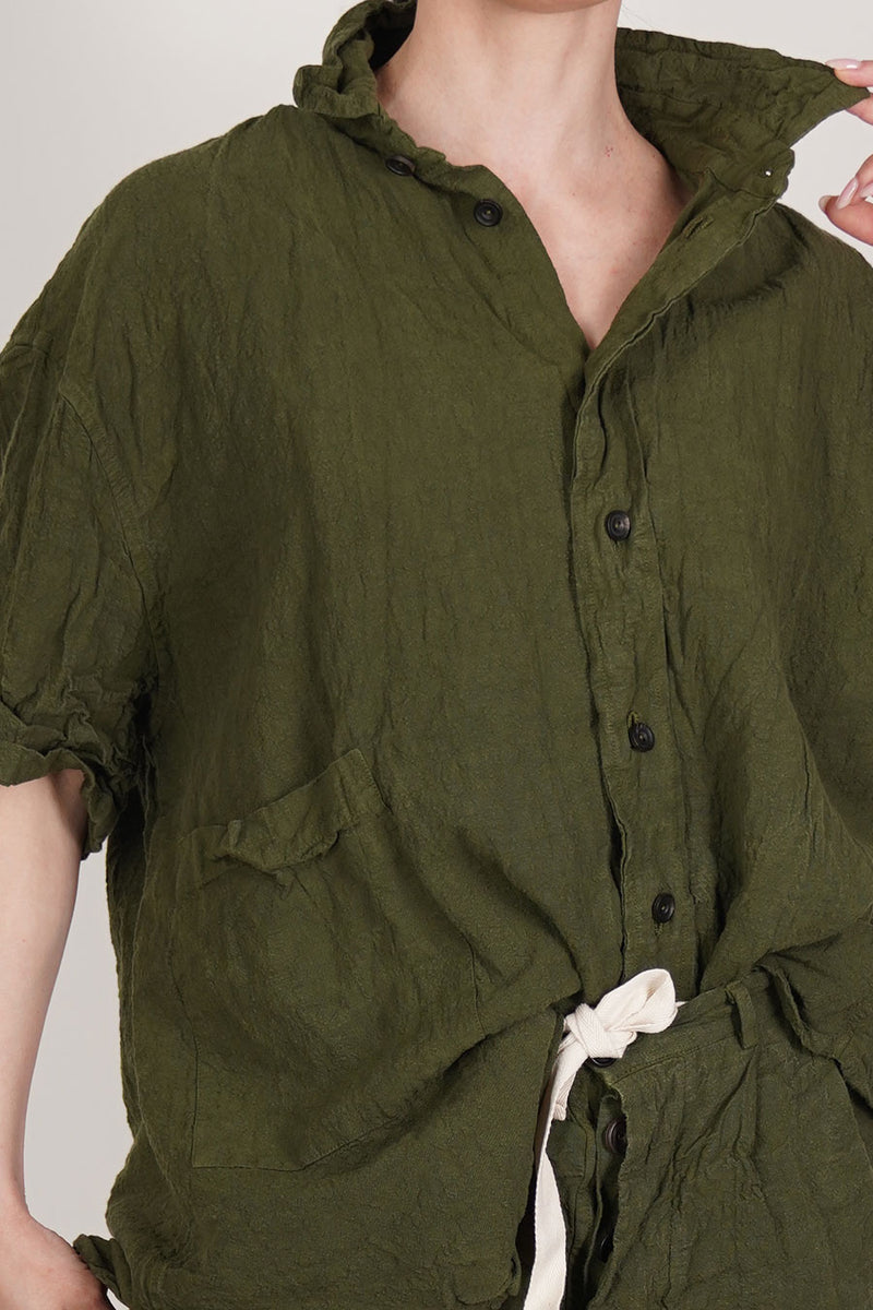 green linen short shirt
