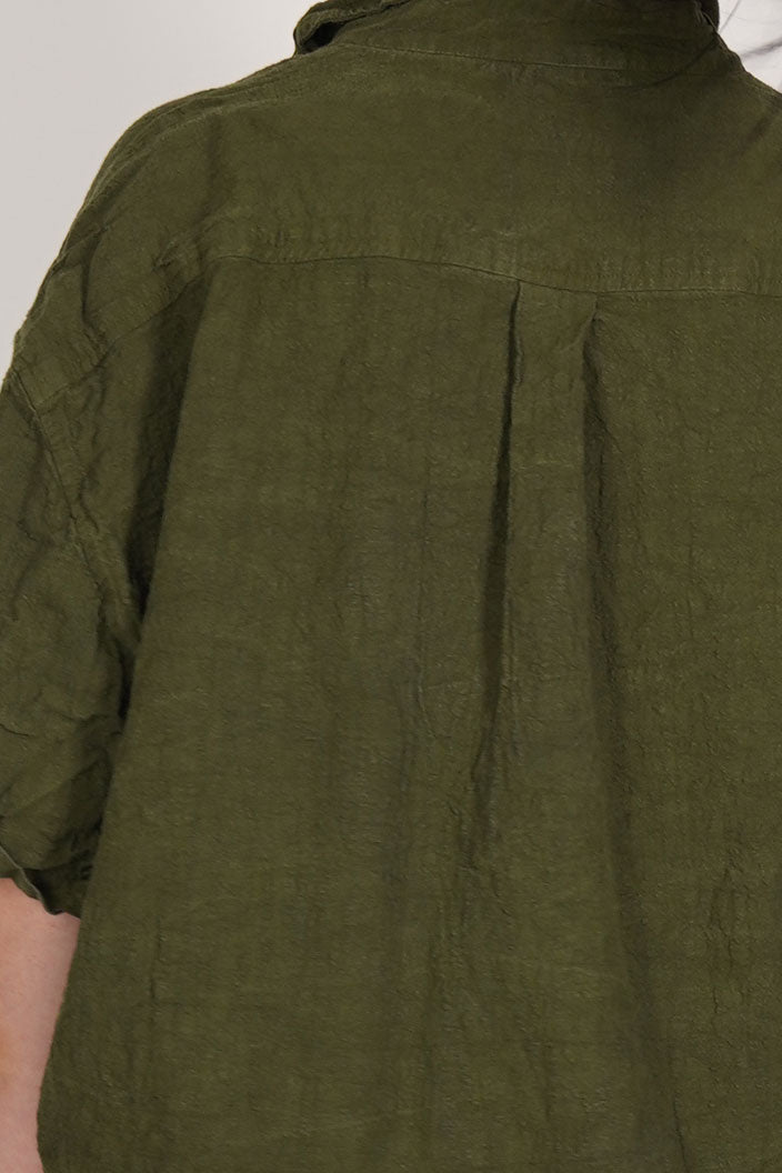 green linen short shirt