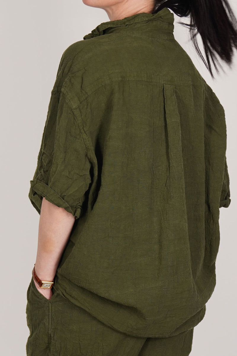 green linen short shirt