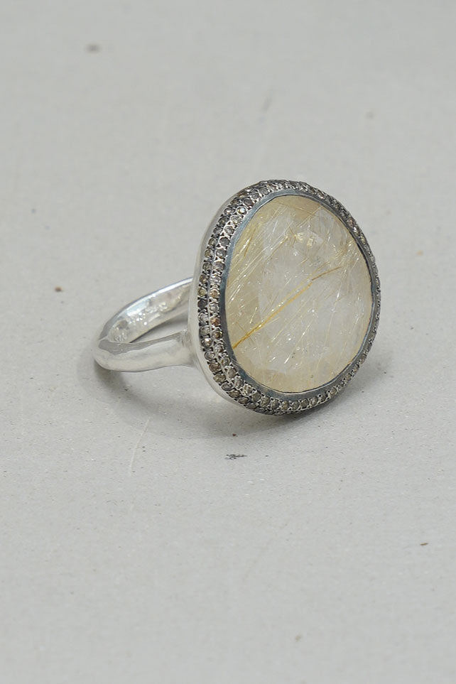 fidji ring silver cognac diamonds golden rutilated quartz