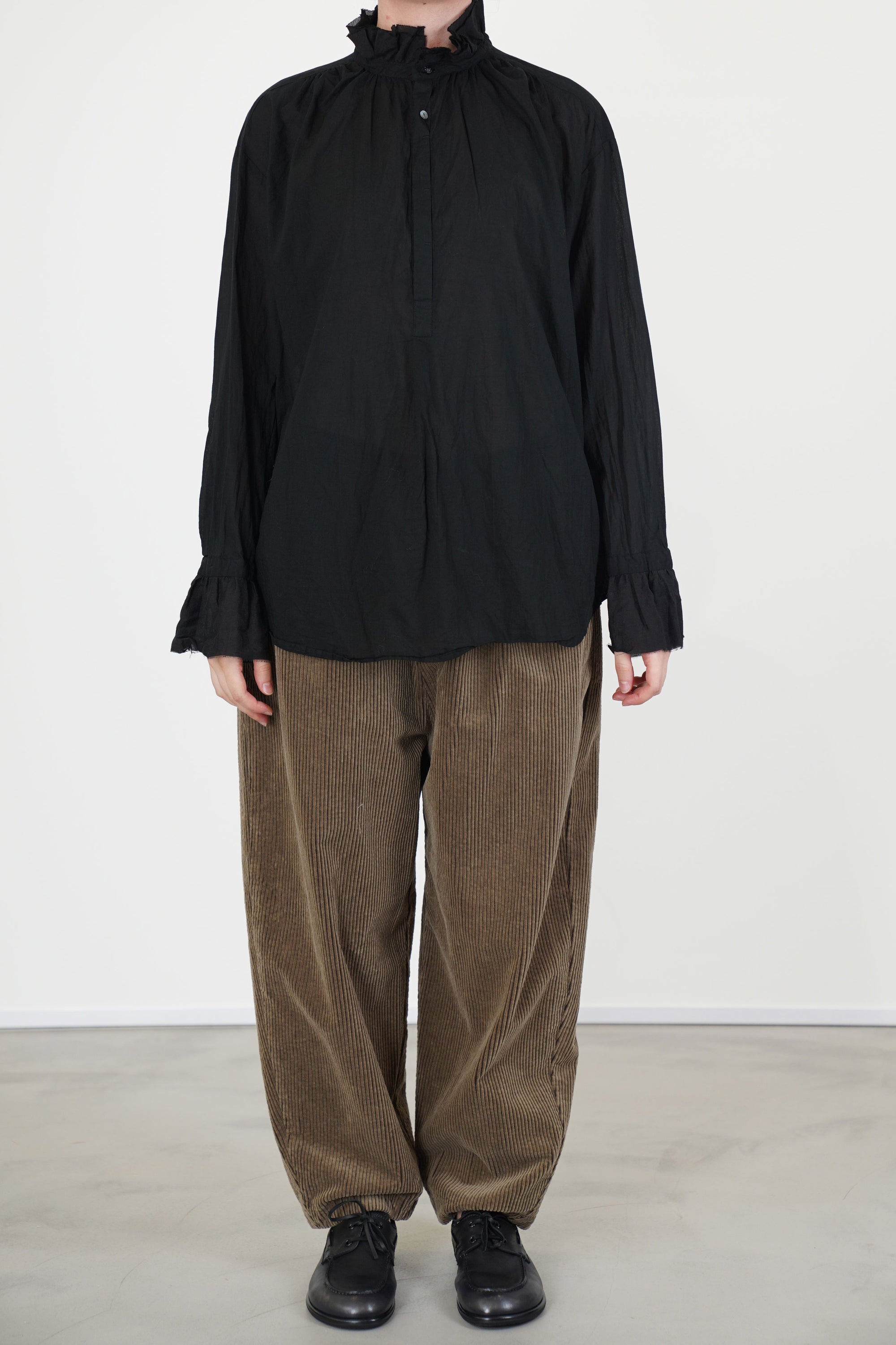 cotton lawn ruffle blouse black
