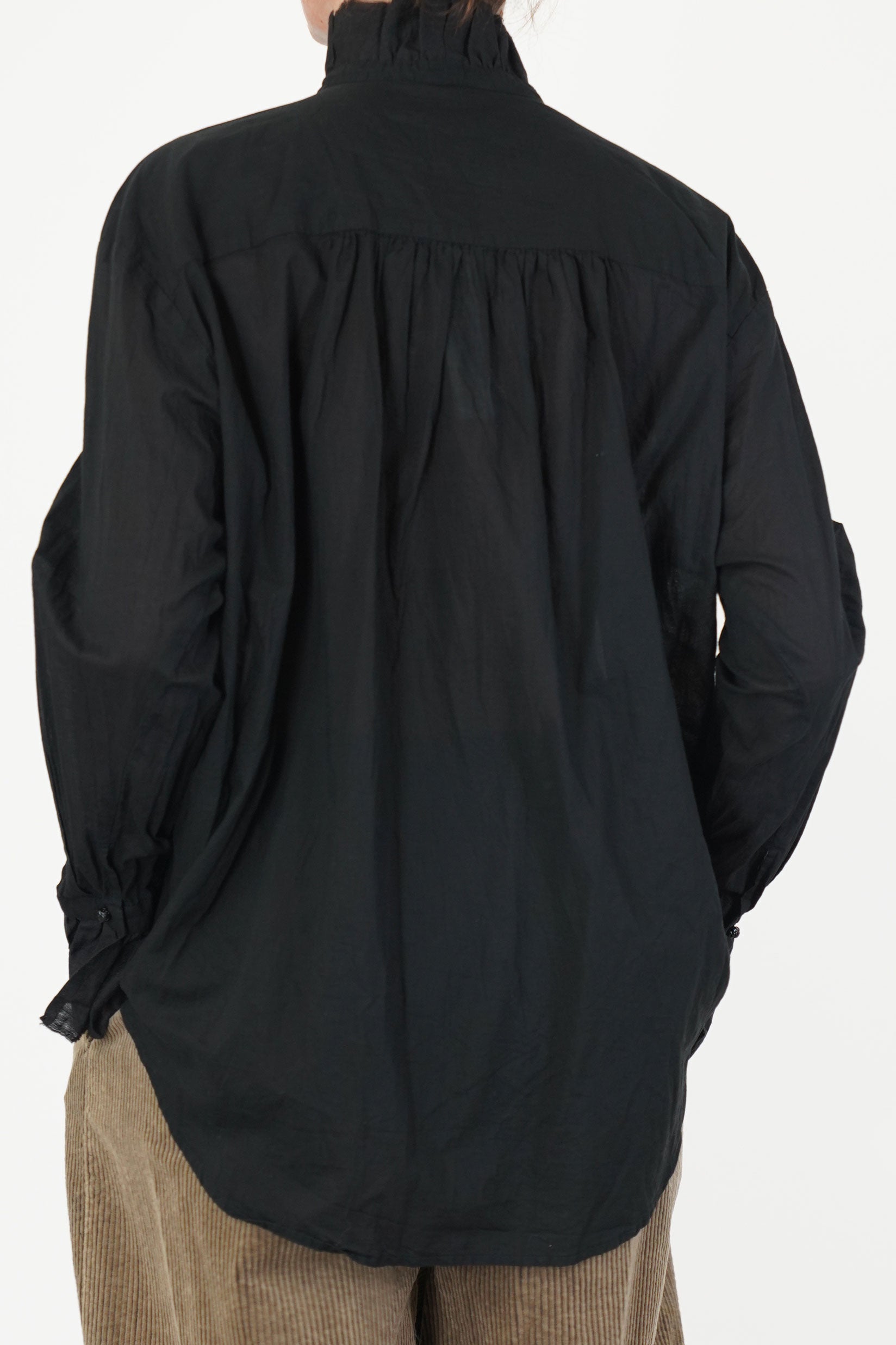 cotton lawn ruffle blouse black