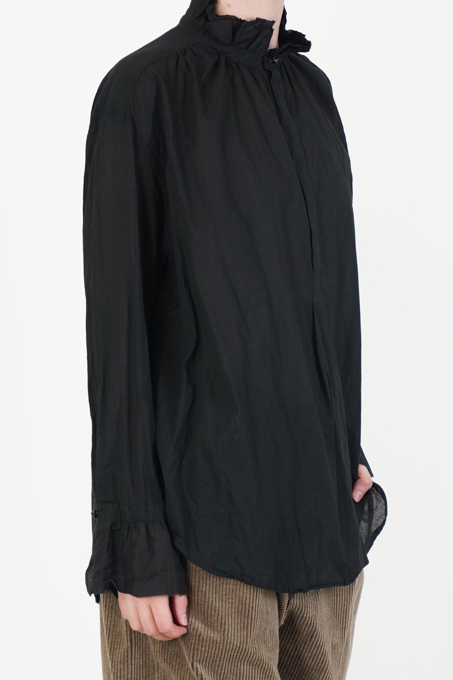 cotton lawn ruffle blouse black