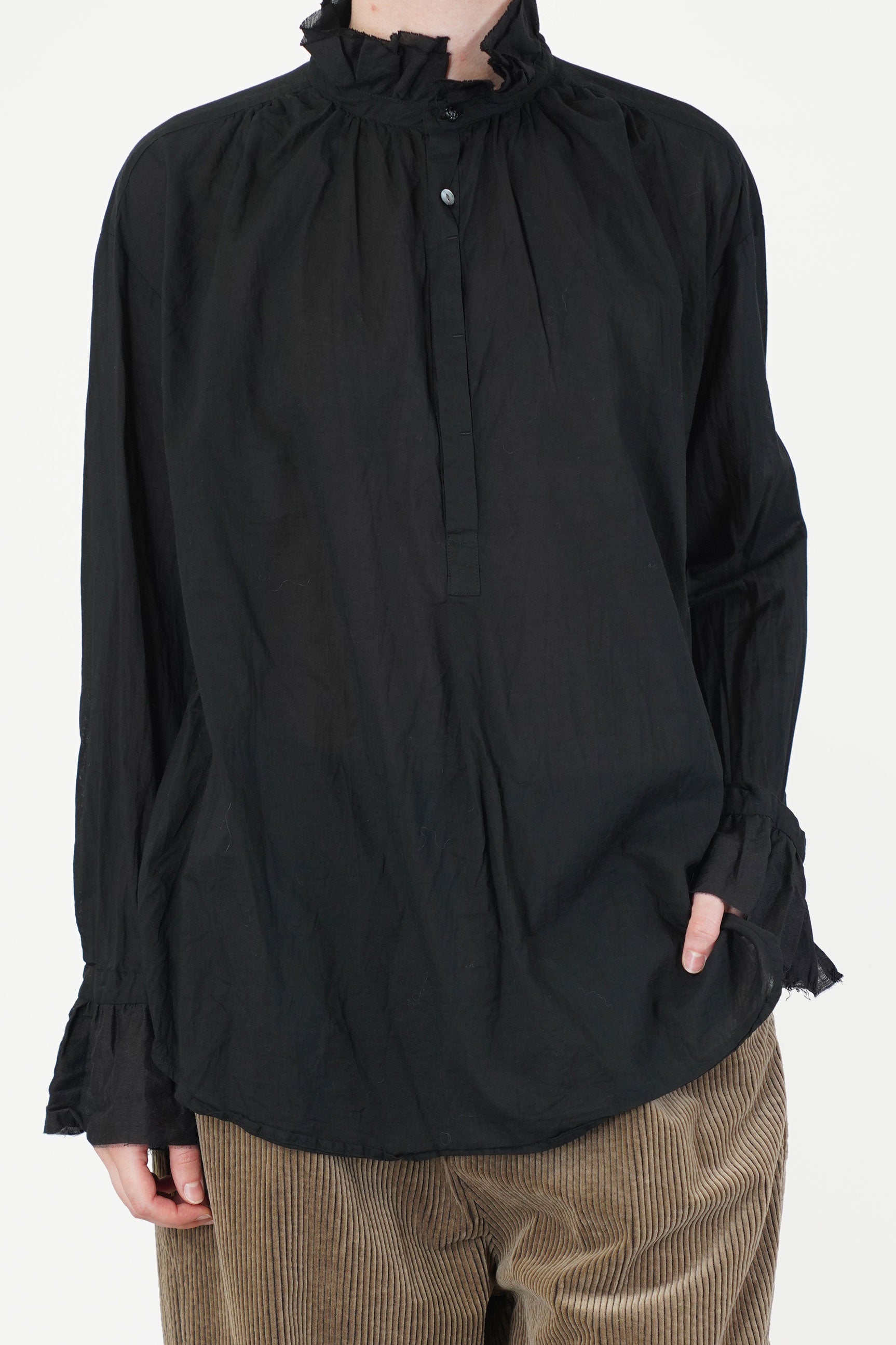 cotton lawn ruffle blouse black