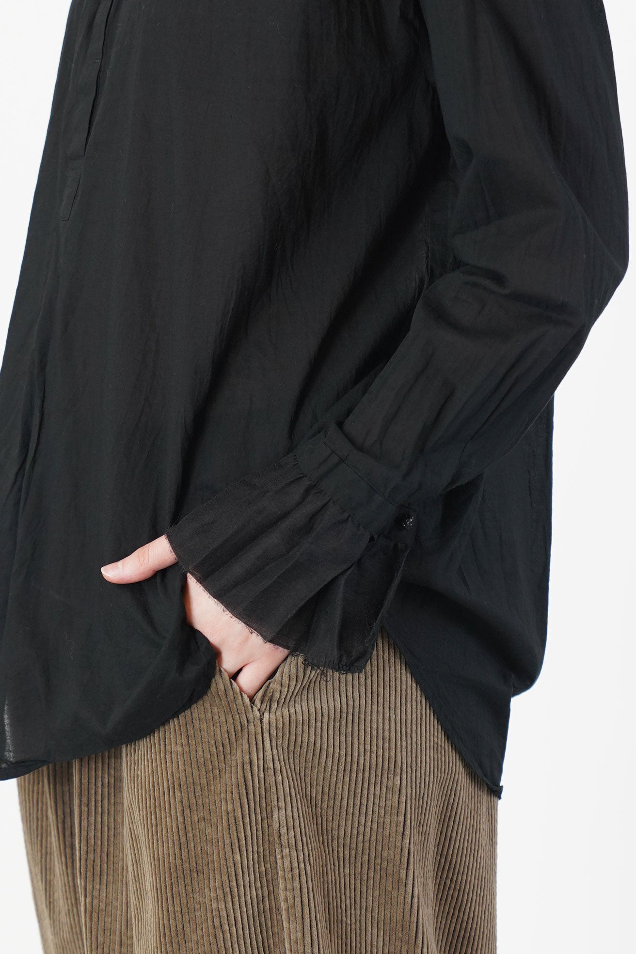 cotton lawn ruffle blouse black