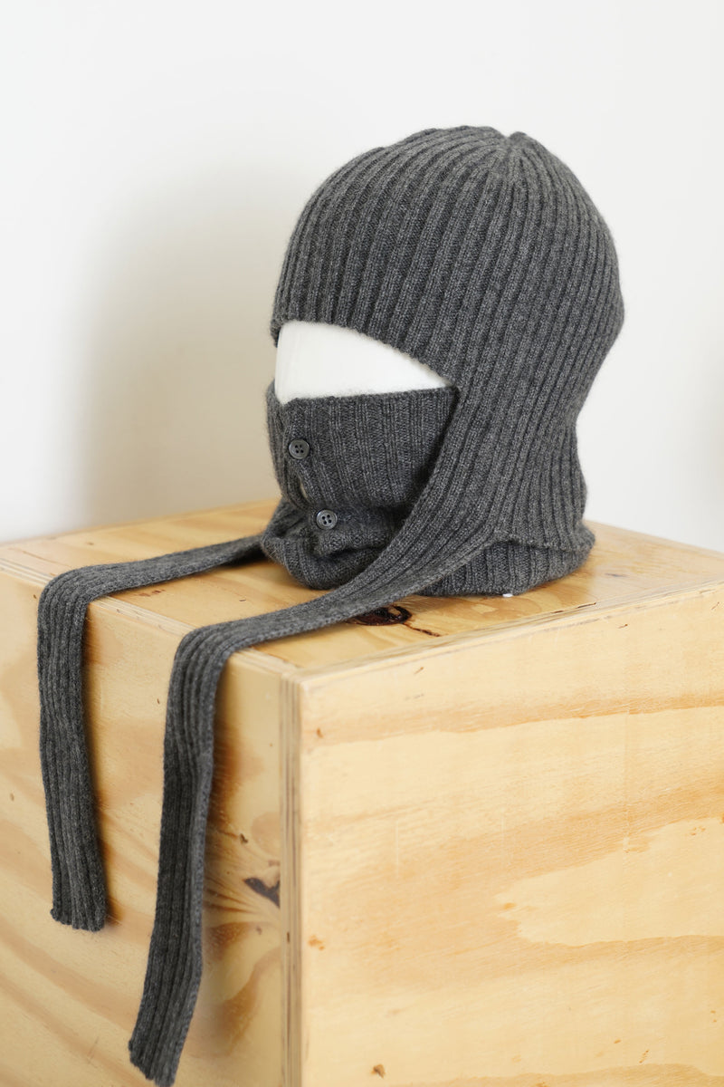 ribbed knit cap cashmere charcoal