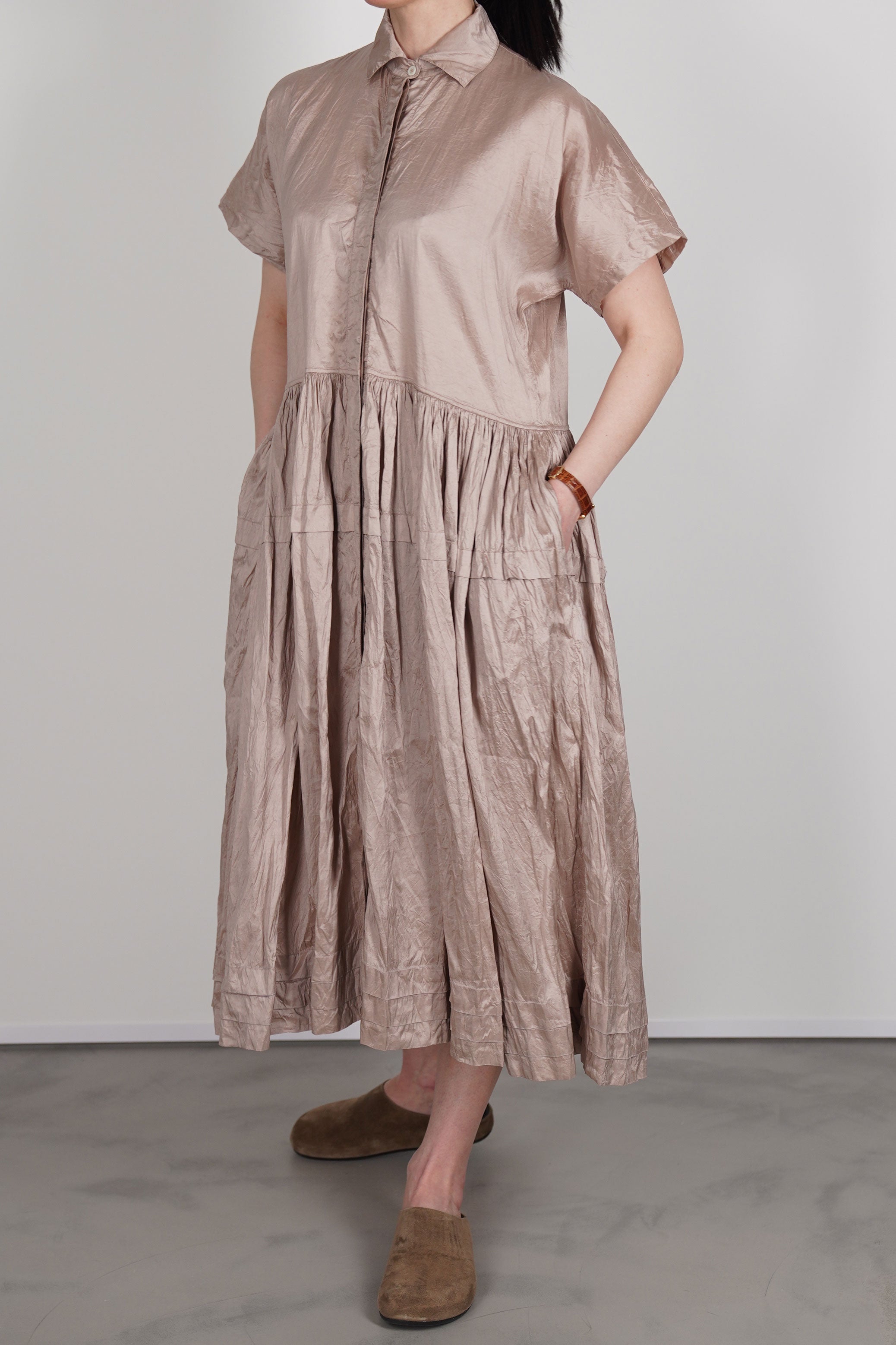 pink grey silk dress