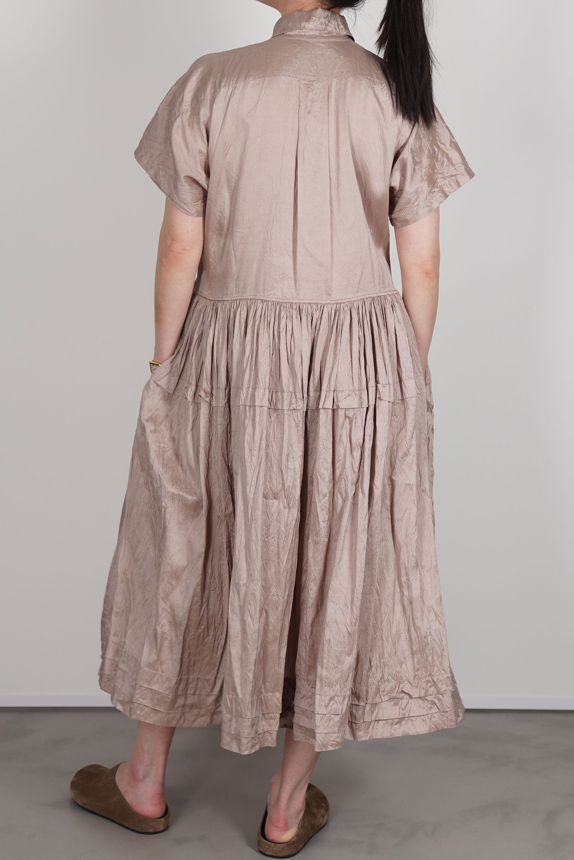 pink grey silk dress