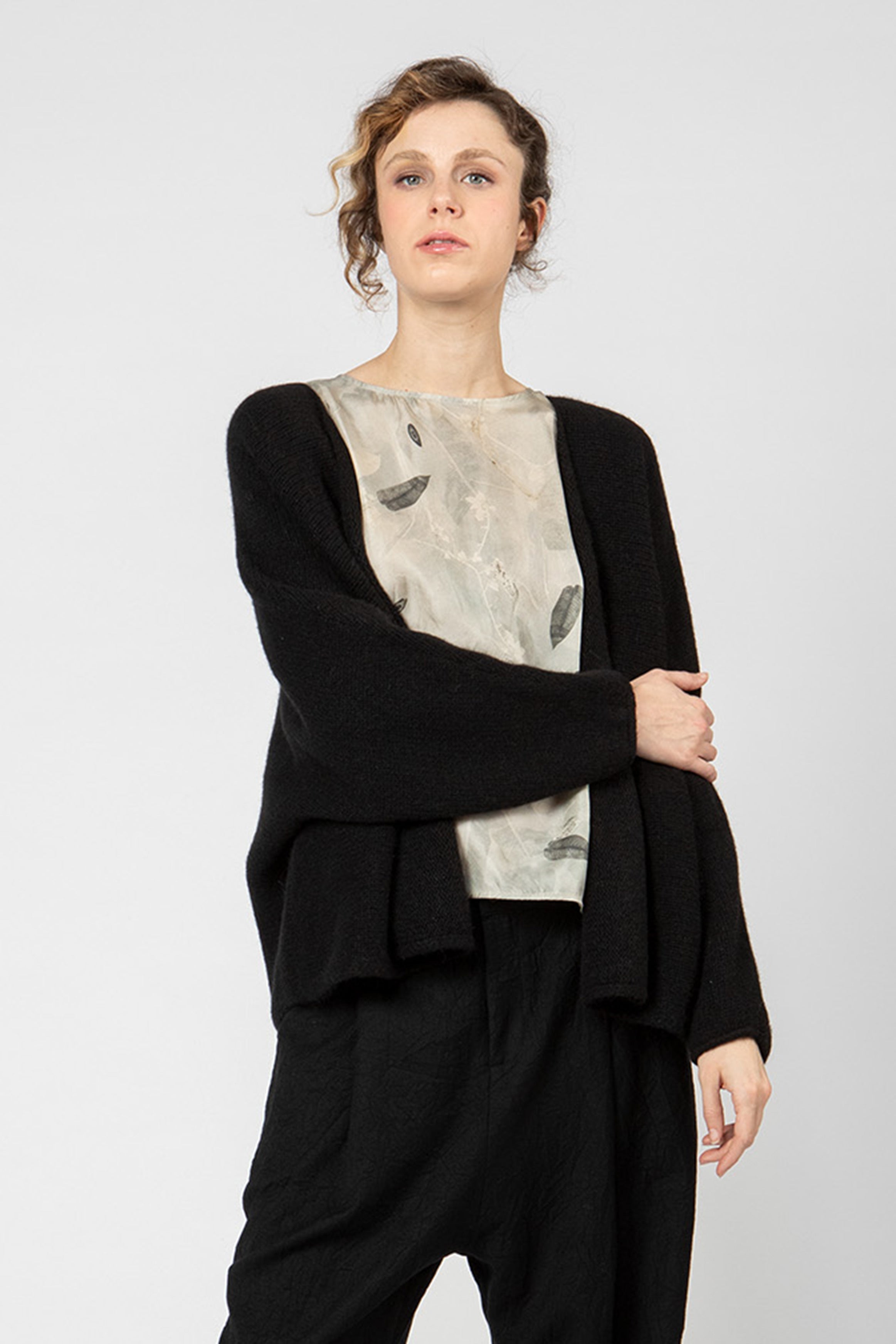 open cardigan cashmere alpaca black p2093/ts998