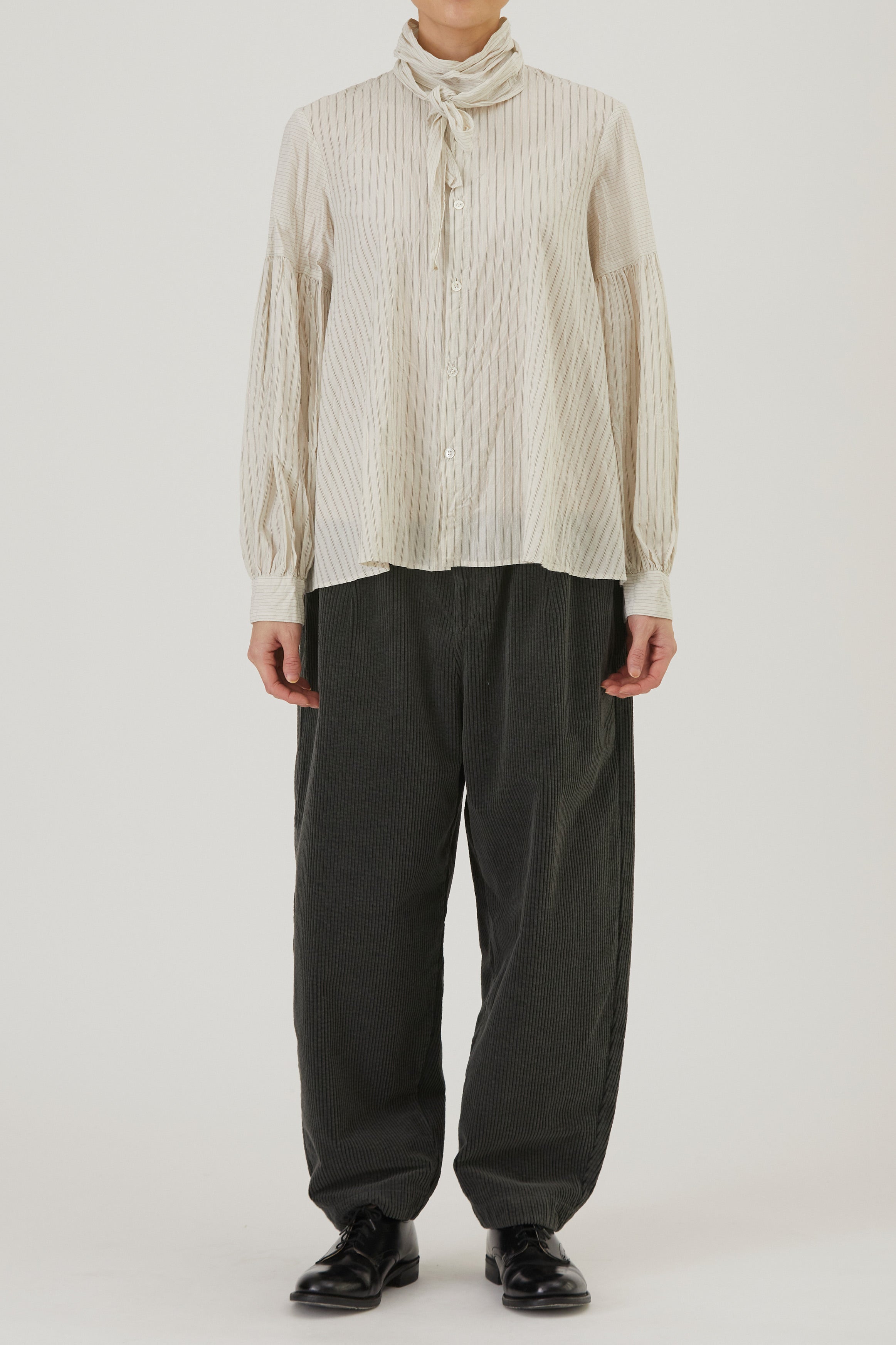 dobby stripe bow tie blouse ivory