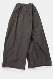 side view of toogood baker trousers cotton silk pencil fixed cuffs and wide leg