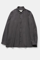 product view of toogood draughtsman shirt poplin pencil button front opening and shirt collar detail