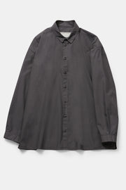 product view of toogood draughtsman shirt poplin pencil button front opening and shirt collar detail